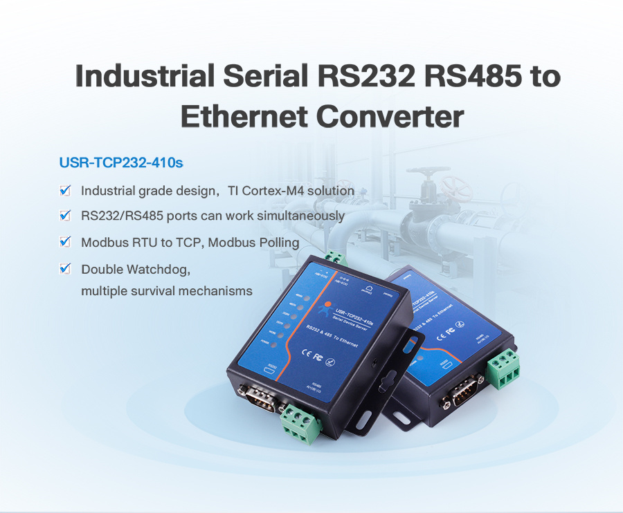 Dual Port Server Industrial Serial RS232 RS485 to Ethernet Converter Modbus  RTU to TCP Multiple Working Modes Support TCP/UDP Server/Client and HTTPD