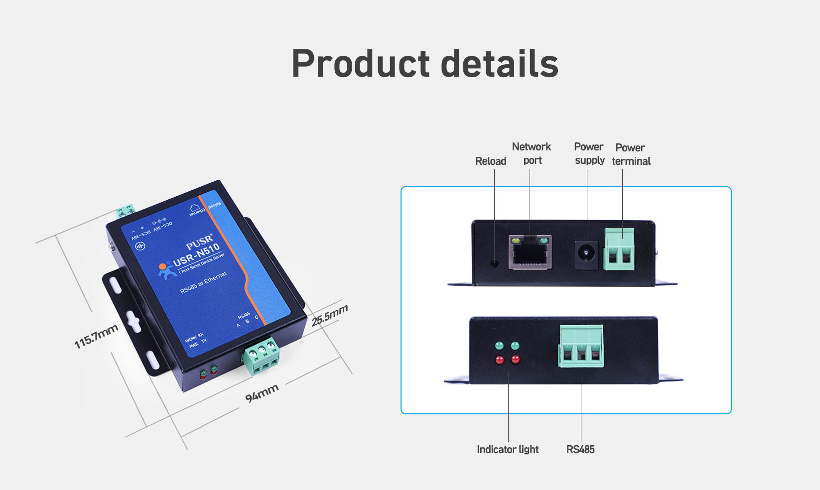 Industrial RS485 serial to Ethernet converter with modbus RUT to TCP